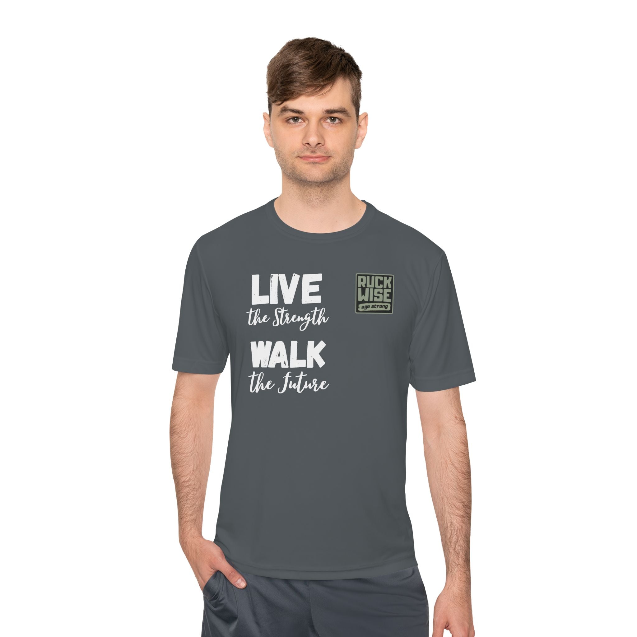 RockWise White Slogan Rugged Outdoor Performance Tee, Activewear for Athletes, Great for Rucking, Camping, Gym Workouts, Unisex Moisture Wicking Shirt