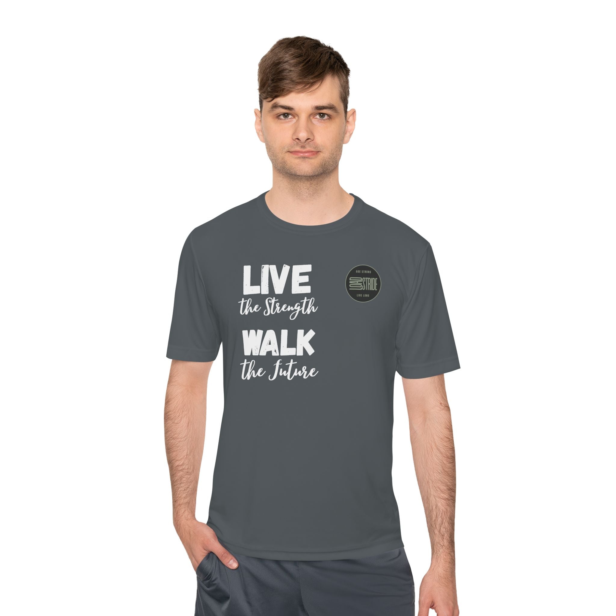 LoadStride White Slogan Rugged Outdoor Performance Tee, Activewear for Athletes, Great for Rucking, Camping, Gym Workouts, Unisex Moisture Wicking Shirt