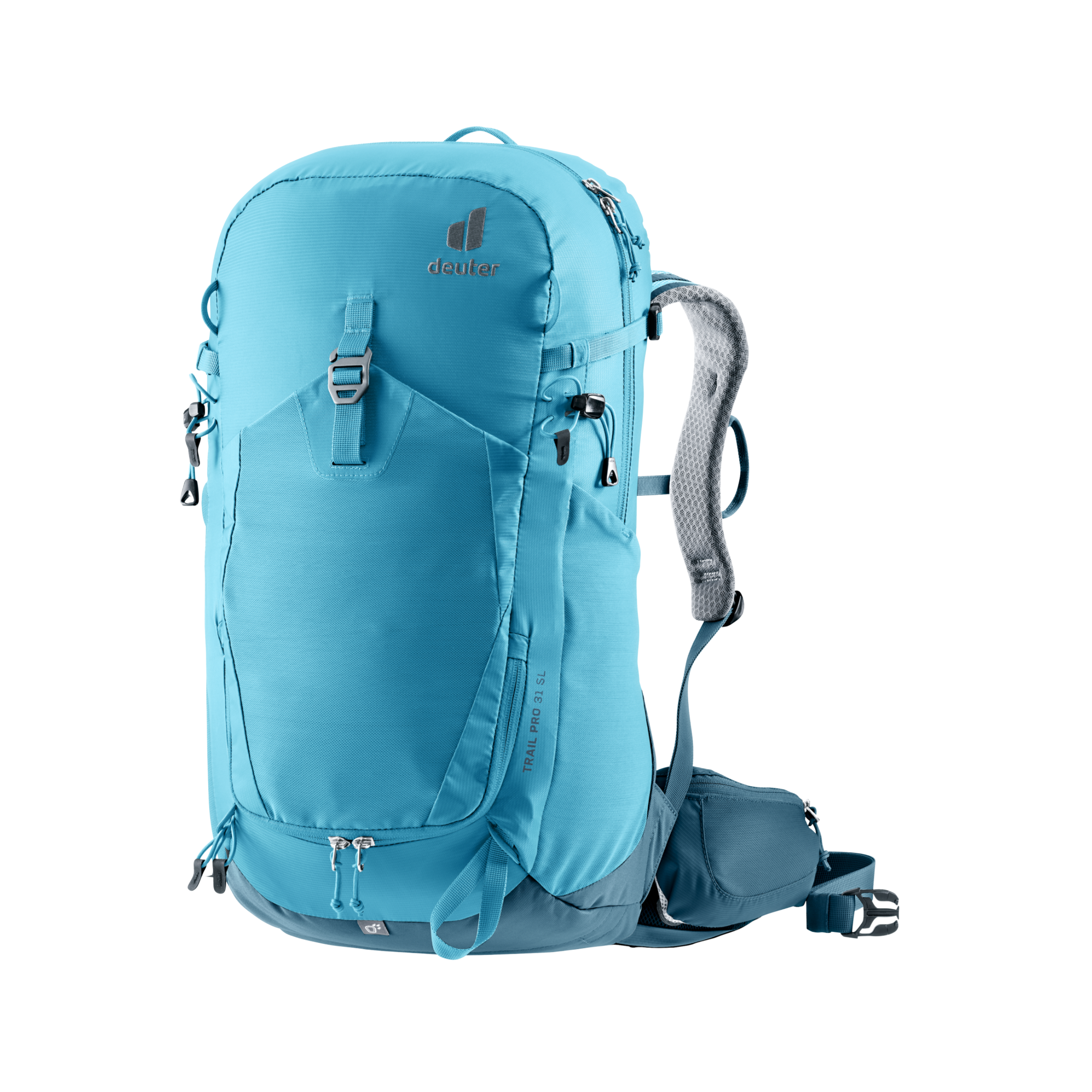 Blue backpack with Deuter logo on a white background